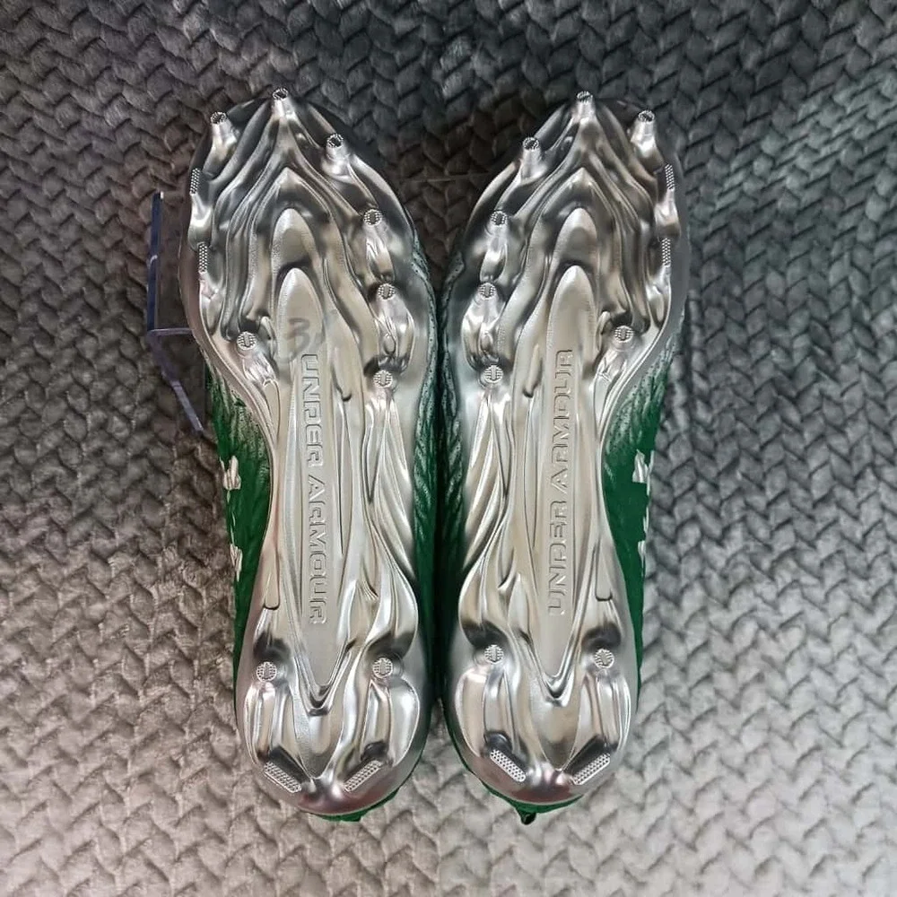 Under‎ Armour UA Spotlight 4 MC Men Football Cleats Silver Green Size 12